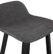 Tabouret de snack mi-hauteur scandinave 'Skala Black Edition' tissu gris pieds bois noir dossier bas