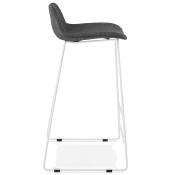 Tabouret de bar design 'Steel' tissu gris pieds tréteaux repose pieds en métal blanc et dossier bas