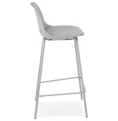 Tabouret de snack mi-hauteur moderne 'Tekno Mini' gris avec 4 pieds en métal gris et dossier haut