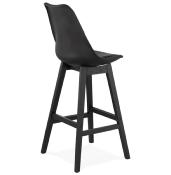 Tabouret de bar design scandinave 'Chairman Black Edition' noir avec 4 pieds en bois noir dossier haut