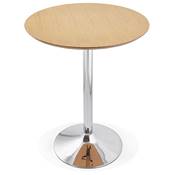 Table de bar haute design ronde 'Barry' mange debout en chêne avec pied central en métal chromé