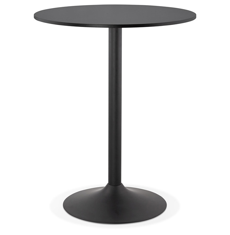 Table de bar haute design ronde 'Upside' mange debout en bois noir avec pied central en métal noir