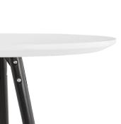 Table de bar haute design ronde 'BLACK ASTER' en bois blanc 4 pieds en bois noir et métal chromé