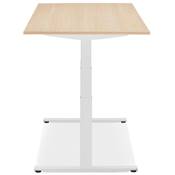Bureau design assis-debout électrique 'SEMPLICE' en bois naturel pieds en métal blanc - 160 x 80 cm