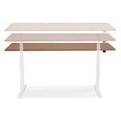 Bureau design assis-debout électrique 'SMALL SEMPLICE' en noyer pieds en métal blanc - 140 x 70 cm