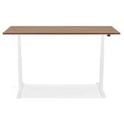 Bureau design assis-debout électrique 'SEMPLICE' en noyer pieds en métal blanc - 160 x 80 cm
