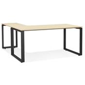 Bureau d'angle design 'MEET L' plateau en bois naturel avec pieds en métal noir - 160 cm