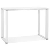 Bureau droit design haut 'HIGH BUSINESS' en bois blanc pieds en métal blanc et chromé – 140 x 70 cm