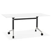Bureau droit / table travail pliante design 'ARCHI' blanc en bois pieds métal noir - 160 x 80 cm