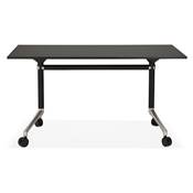 Bureau droit / table travail pliante design 'ARCHI MINI' bois noir pieds métal noir - 140 x 70 cm