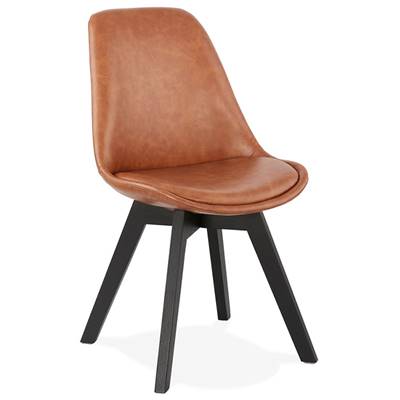Chaise design 'Blackstad' marron avec 4 pieds en bois noir