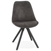 Chaise design 'Black Firenza' en microfibre grise avec 4 pieds en bois noir