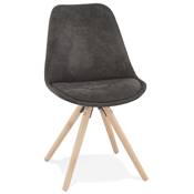 Chaise design 'Firenza' en microfibre grise avec 4 pieds en bois naturel