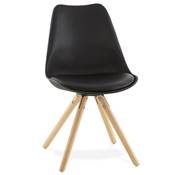 Chaise scandinave design 'Sueden' noire avec 4 pieds en bois naturel