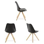 Chaise scandinave design 'Sueden' noire avec 4 pieds en bois naturel