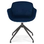 Chaise design à accoudoirs 'TICKY' en velours bleu avec 4 pied en métal noir