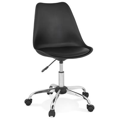 Chaise de bureau à roulettes design 'TULIP' noire pieds en métal chromé