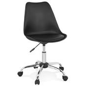 Chaise de bureau à roulettes design 'TULIP' noire pieds en métal chromé