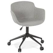 Chaise design de bureau à roulette 'SOFT' en tissu gris clair avec 5 pieds en métal noir