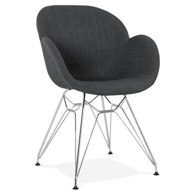 Chaise style industriel design à accoudoirs 'LOTUS' en tissu gris foncé avec 4 pieds en métal chromé