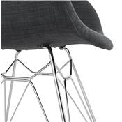 Chaise style industriel design à accoudoirs 'LOTUS' en tissu gris foncé avec 4 pieds en métal chromé