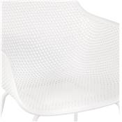 Chaise intérieur/extérieur design à accoudoirs 'RAIN' en resine blanche avec 4 pieds en métal blanc