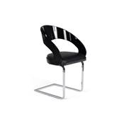 Chaise de salle à manger / réunion design 'Bright' laquée noire avec pied en métal chromé