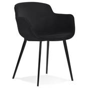 Chaise design lounge à accoudoirs 'NICE' en velours noir avec 4 pieds en métal noir