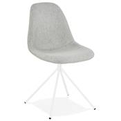 Chaise design style industriel 'PERRY' en tissu gris clair avec 4 pieds en métal blanc