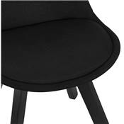 Chaise design 'BLACK MILANO' en tissu tissu noir avec 4 pieds en bois noir