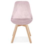 Chaise scandinave 'MILANO' en velours rose et 4 pieds en bois naturel