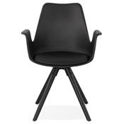 Chaise scandinave design à accoudoirs 'KUNG' noire avec 4 pieds en bois noir
