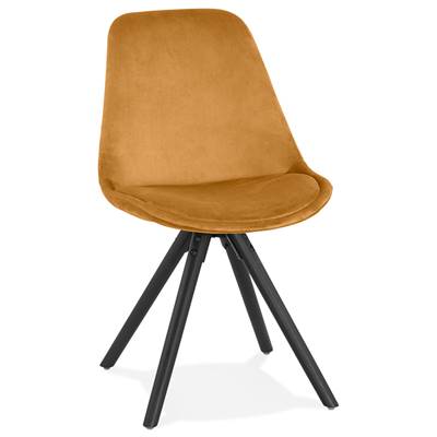 Chaise design style vintage 'BLACK FIRENZA' en velours moutarde avec 4 pieds en bois noir