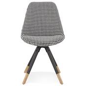 Chaise design style vintage 'MODENA' tissu pied de poule 4 pieds en bois noir et métal brossé doré