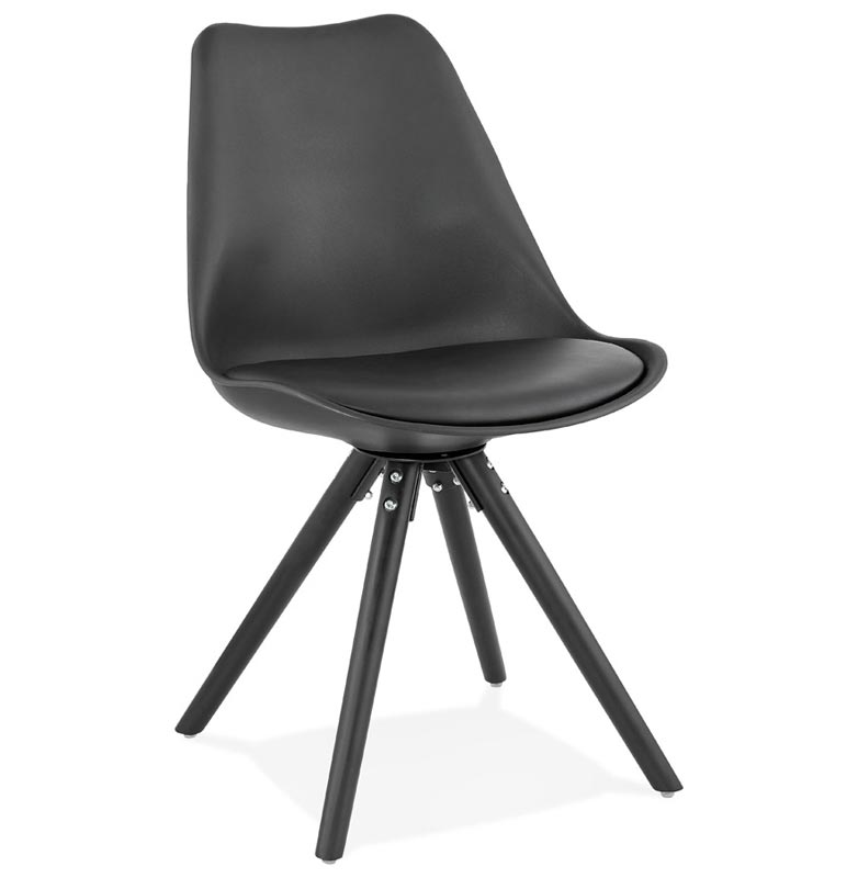 Chaise scandinave design 'Sueden Black Edition' noire avec 4 pieds en bois noir