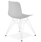 Chaise design 'Sländak White' grise avec 4 pieds en métal blanc