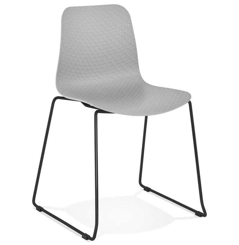 Chaise design empilable 'Style Black' grise pieds tréteaux en métal noir
