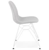 Chaise design 'Norsk White' en tissu gris clair 4 pieds en métal blanc