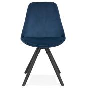 Chaise design 'Black Firenza' en velours bleu avec 4 pieds en bois noir