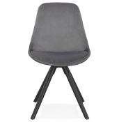 Chaise design 'Black Firenza' en velours grise avec 4 pieds en bois noir