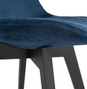 Chaise design 'Black Milano' en velours bleu avec 4 pieds en bois noir