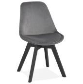 Chaise design 'Black Milano' en velours gris avec 4 pieds en bois noir