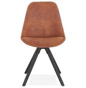 Chaise design 'Black Firenza' en microfibre marron avec 4 pieds en bois noir
