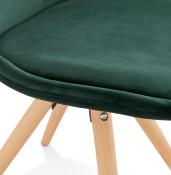 Chaise design 'Firenza' en velours verte avec 4 pieds en bois naturel