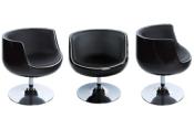 Fauteuil boule design rond 'Coque' pivotant noir pied central en métal chromé