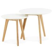 Tables basses scandinaves gigognes rondes 'Mukavä' plateau en bois blanc 3 pieds en bois - Ø 50 cm