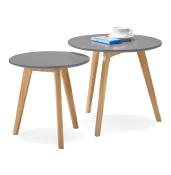 Tables basses scandinaves gigognes rondes 'Mukavä' plateau en bois gris 3 pieds en bois - Ø 50 cm