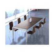 Table / table de réunion extensible 'Luxury' plateau noyer 4 pieds métal brossé - 170(260) x 90 cm