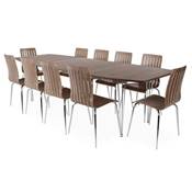 Table / table de réunion extensible 'Rym' plateau noyer 4 pieds métal chromé - 170(270) x 100 cm