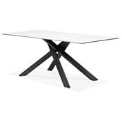 Table de salle à manger 'Tepee Ceram' plateau en céramique blanche pieds en métal noir - 180 x 90 cm